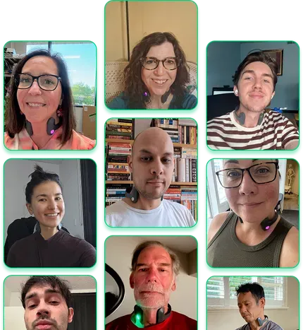 Collage of Pulsetto users wearing the vagus nerve stimulation device
